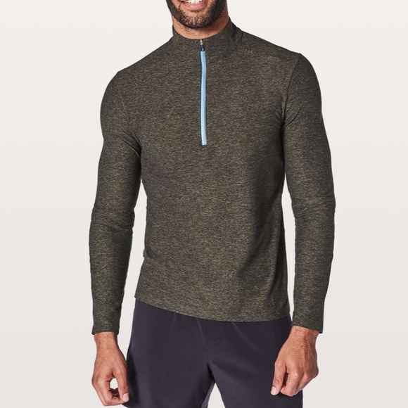 Lululemon Men’s Surge Warm 1/2 Zip Heathered Utilitarian / Black Long Sleeve - Picture 3 of 13